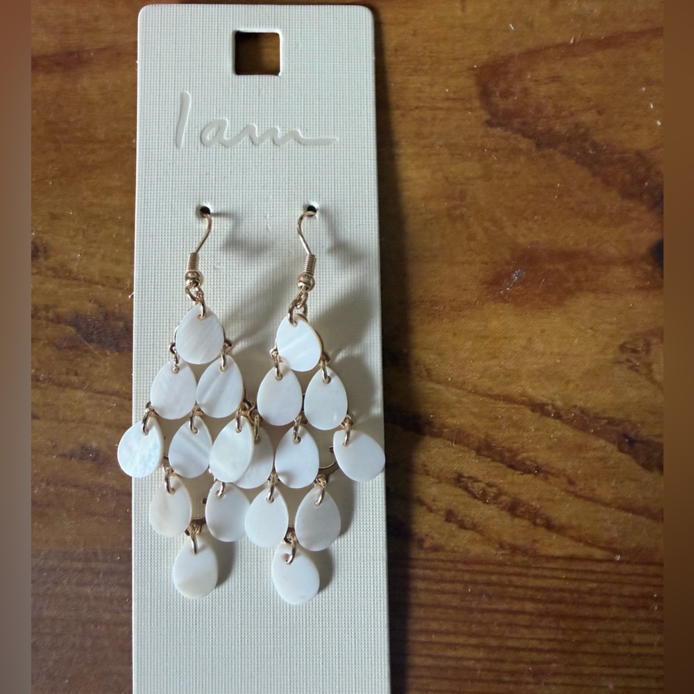 Gold-Tone Drop Earrings with White Enamel Discs